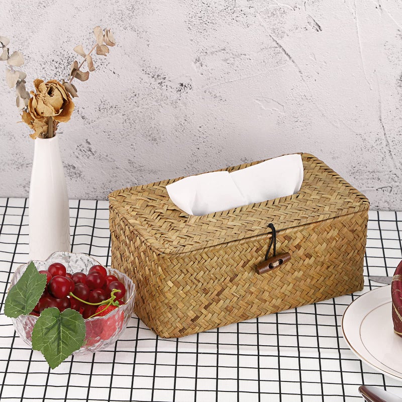 Sumnacon Tissue Box Cover Rectangle Tissue Box Seagrass Tissue Box Holder Woven Tissue Holder Decorative Tissue Cover for Bathroom Tissue Box Cover Rectangular for Home Office Table Yellow - Image 5
